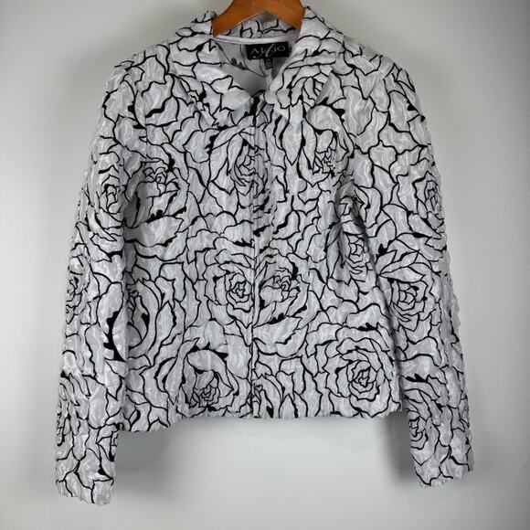 ALGO Women's Black and White Floral Jacket ~ L - Picture 1 of 14